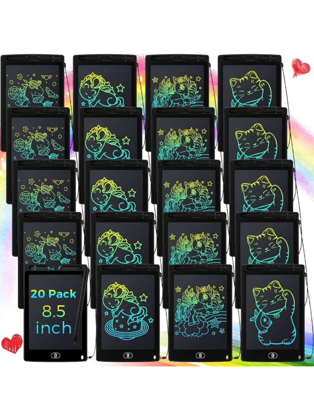 20 Pack LCD Writing Tablets for Kids - Colorful Doodle Boards, Reusable Learning